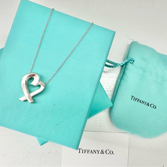 Auth TIFFANY & CO Large Silver Paloma Picasso Loving Heart Pendant on 18” Chain - Picture 1 of 14